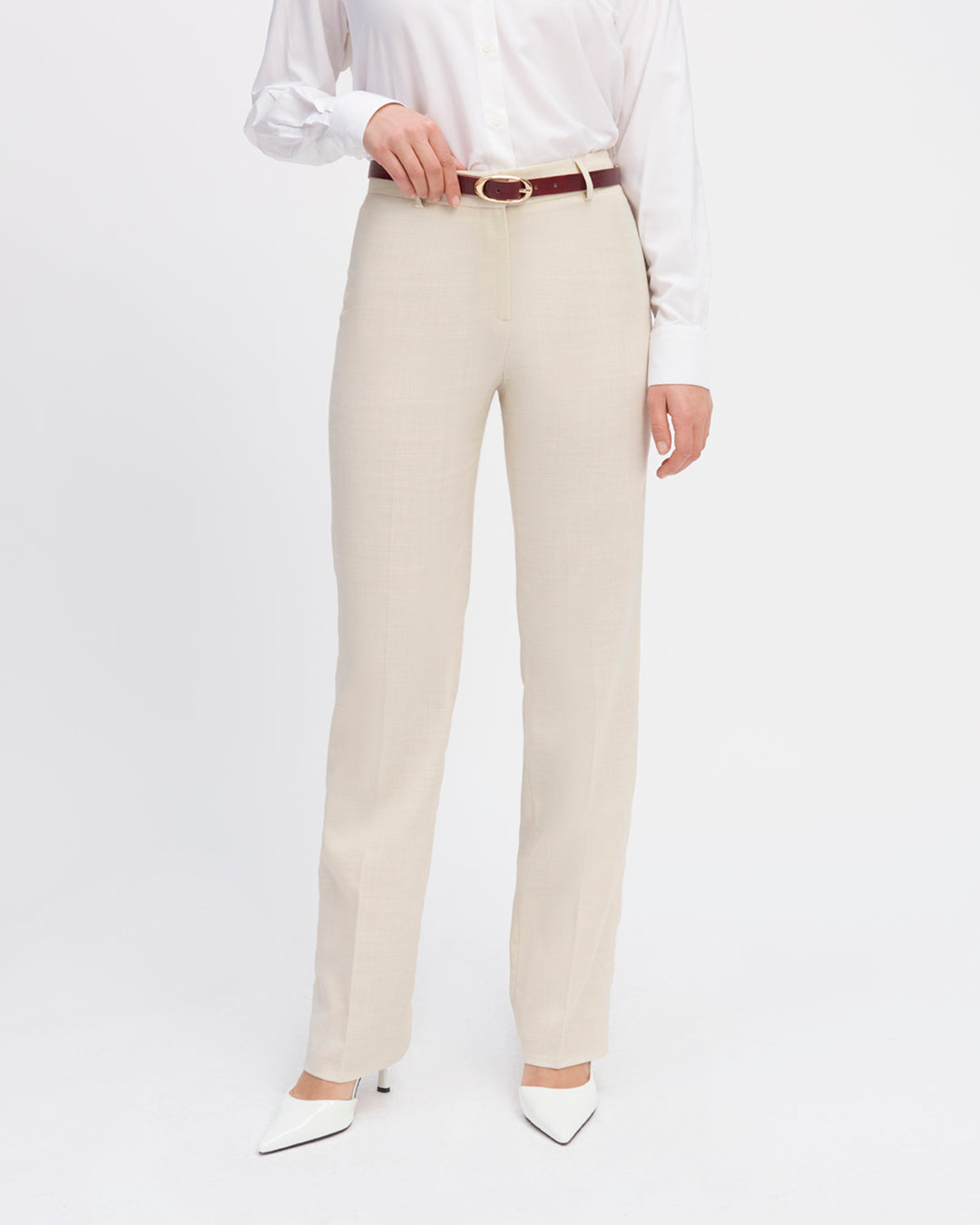 "Straight-cut-high-waist-lined-front-zip-close-with-hook-17H10-suit-for-women-paris-"
