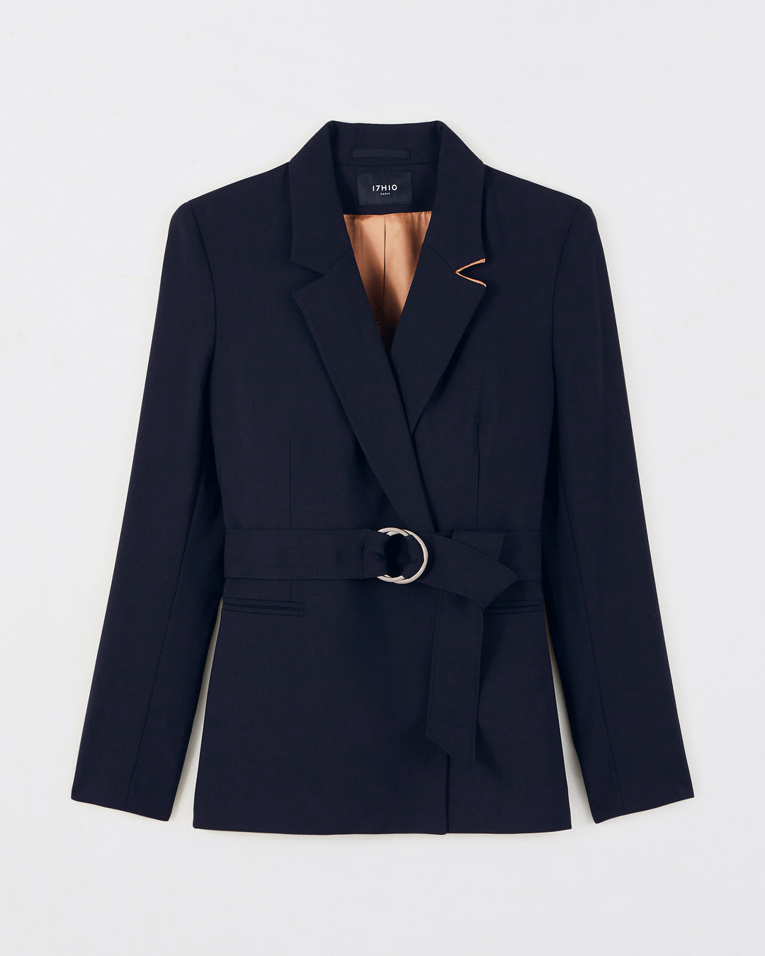 Long-blue-night-knit-jacket-cross-cut-and-curved-knit-collar-detachable-belt-toned-on-tone-two-slits-short-on-back-for-a-pretty-curvy-pinch-breasted-two-buttons-camel-17H10-knit-jacket-for-women-paris-