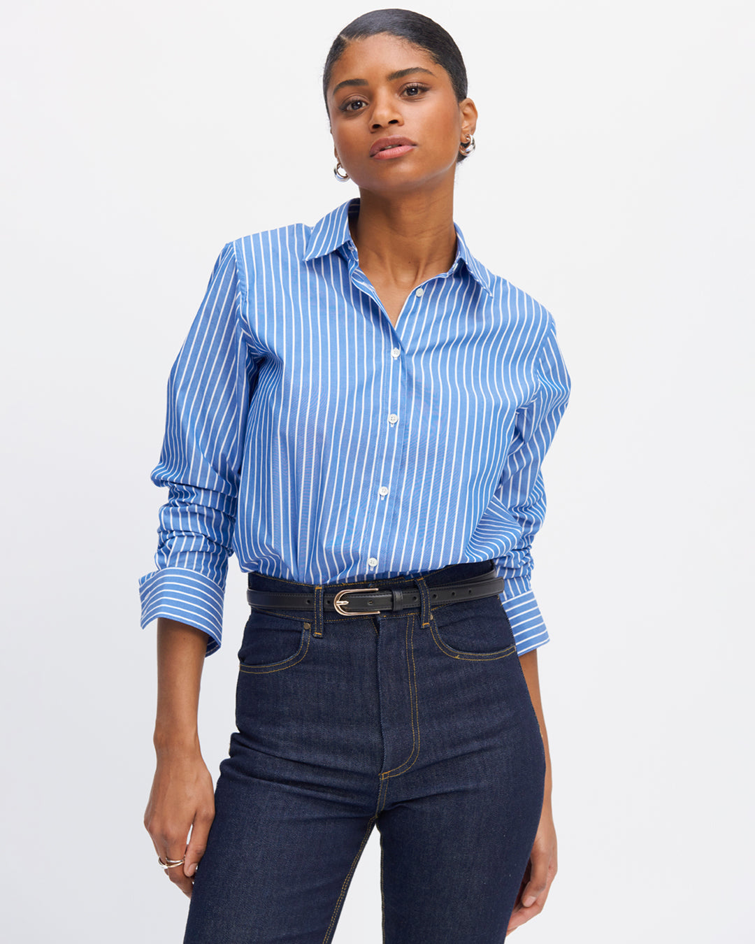 Chemise-coupe-droite-Motif-rayé-Col-chemise-Patte-de-boutonnage-Patte-capucin-17H10-tailleurs-pour-femme-paris-