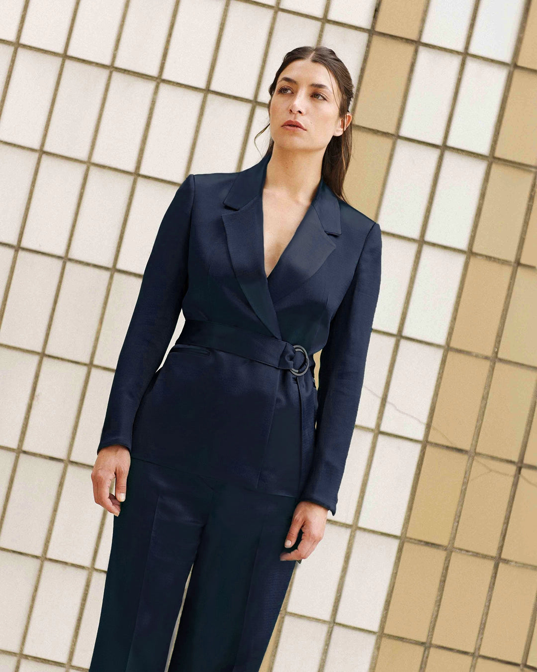 Pantalon large Chicago - Satin bleu nuit