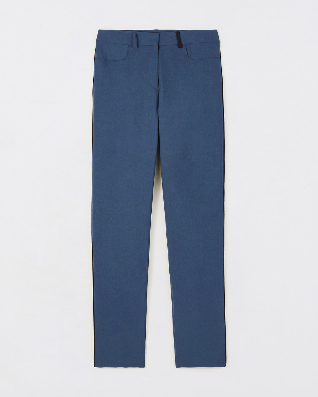 "Pantalon-tailleur-bleu-gris-coupe-cigarette-taille-mi-haute-fausses-poches-cavalières-avant-poches-poissepoilées-arrières-passant-ceinture-17H10-tailleurs-pour-femme-paris-"