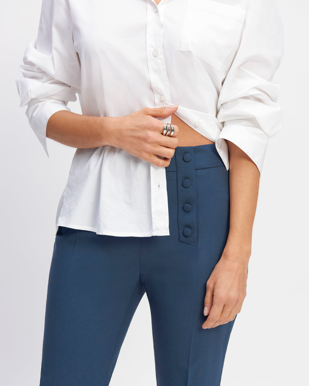 Trousers-waistcoat-blue-grey-High-waist-Clear-cut-flared-at-ankles-Decoration-buttons-covered-asymmetrical-Side-zip-Length-inside-leg-80,5-cm-for-one-36-17H10-women's-waistcoat-paris-