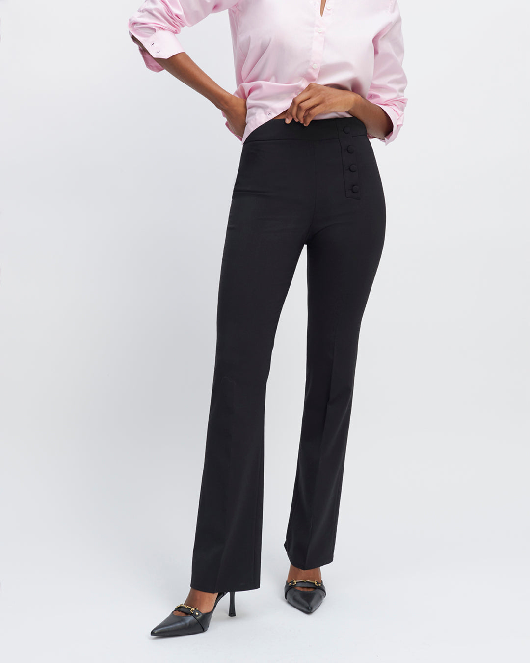 Trousers-waistcoat-black-High-waist-Clear-cut-flared-at-the-hip-Decoration-buttons-covered-asymmetrical-Zipper-side-17H10-women's-waistcoats-paris-