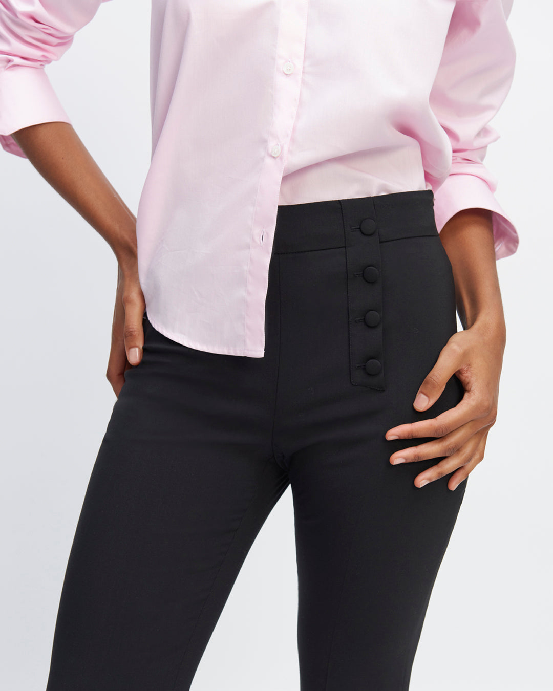 Trousers-waistcoat-black-High-waist-Clear-cut-flared-at-the-hip-Decoration-buttons-covered-asymmetrical-Zipper-side-17H10-women's-waistcoats-paris-