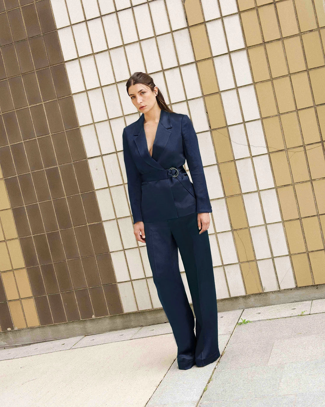 Pantalon large Chicago - Satin bleu nuit