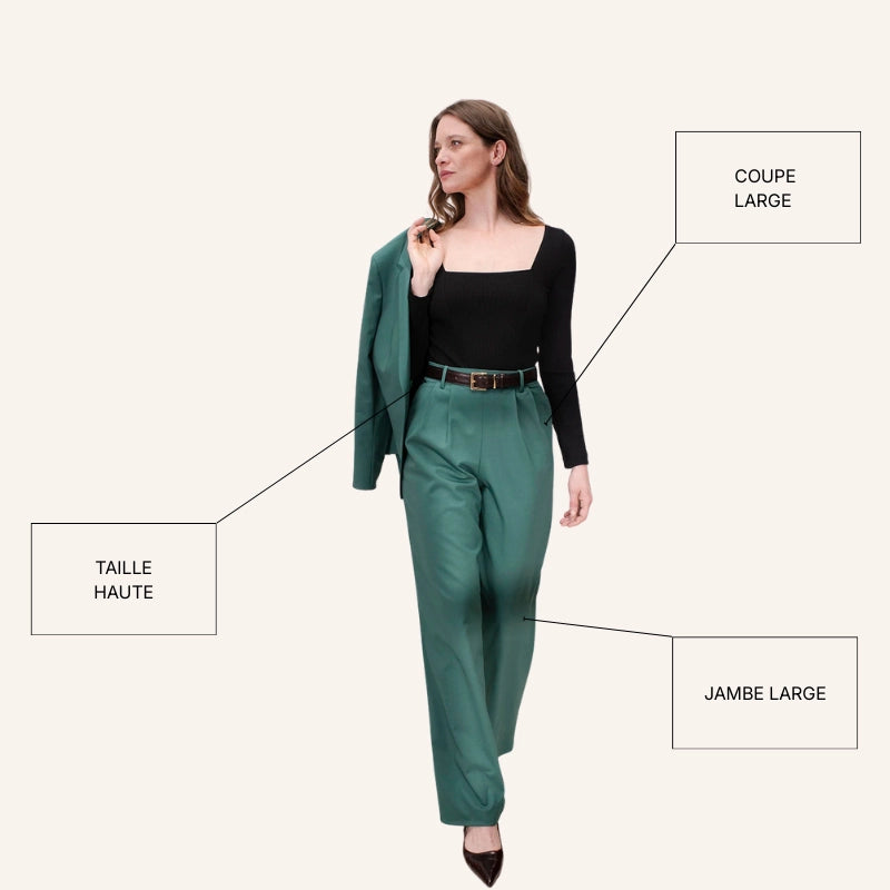 coupe pantalon tailleur jambe large allonge la silhouette femme pantalon tailleur vert