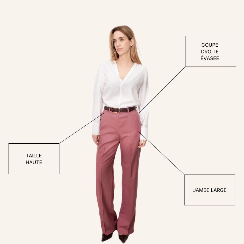 coupe pantalon tailleur jambe large allonge la silhouette femme rose confortable de haute qualité