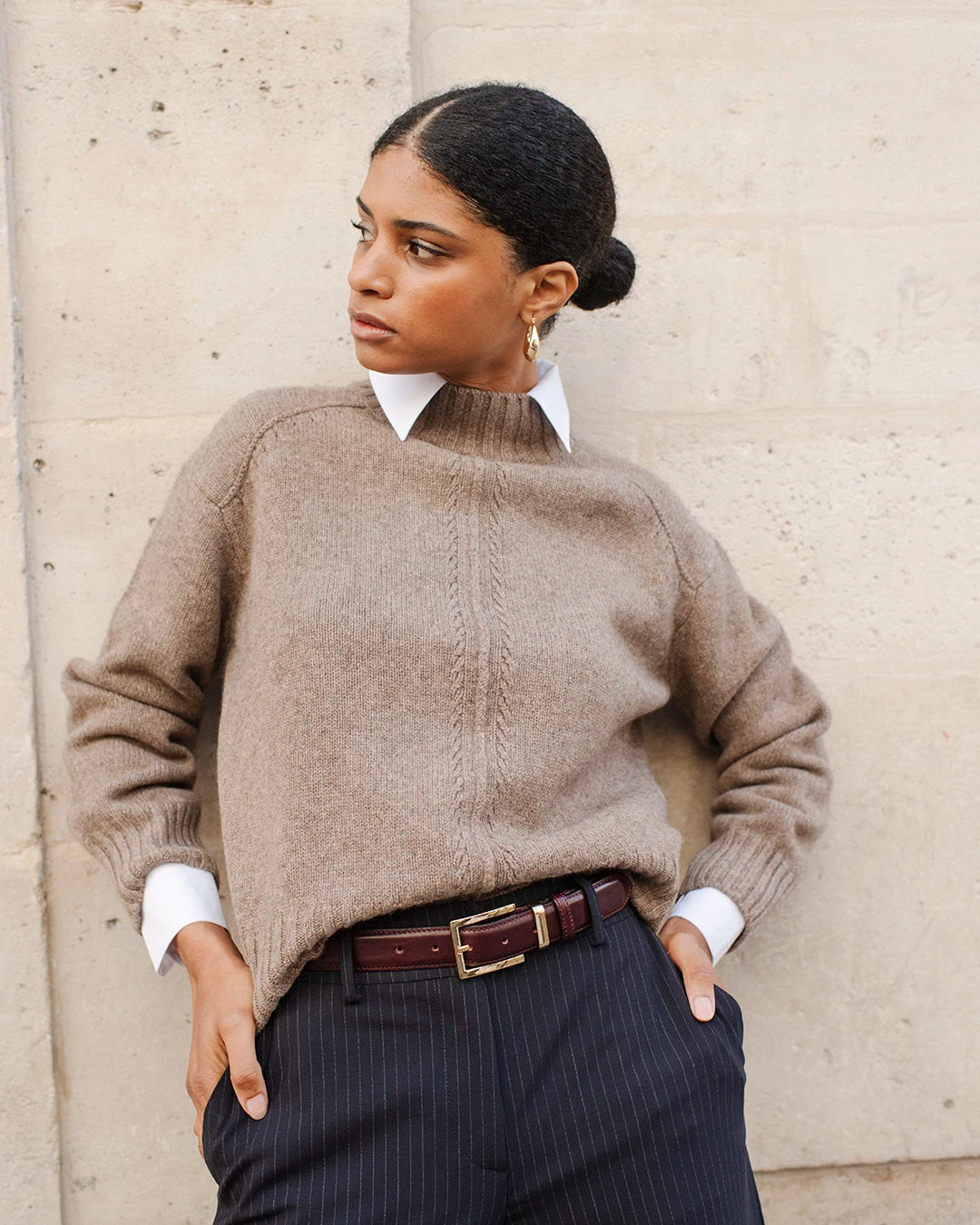 Pull laine mérinos cachemire Taupe - Main Image