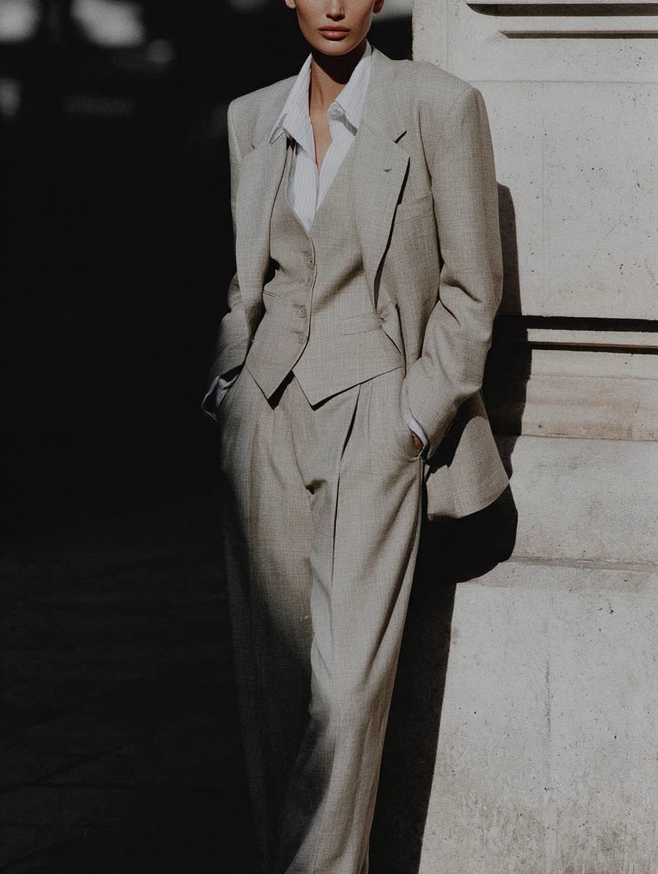 Essayage de tailleur sur mesure pour femme dans notre boutique parisienne.