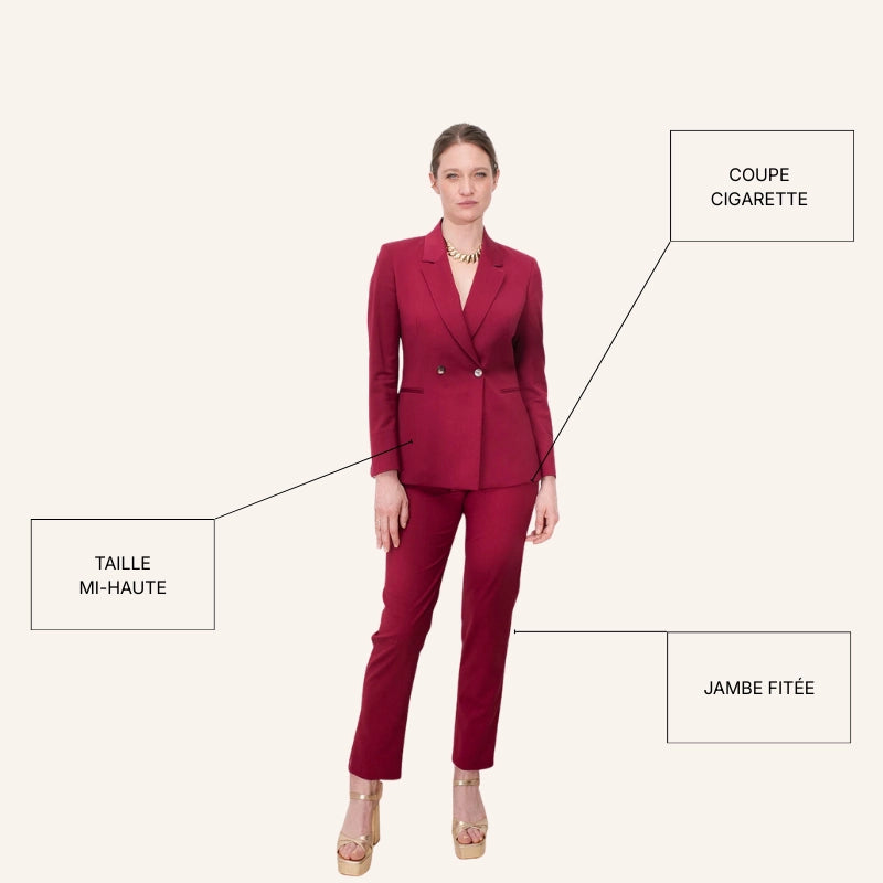 pantalon pour femme coupe cigarette style classique intemporel rose framboise pour cérémonie ou baptéme ou invitée mariage