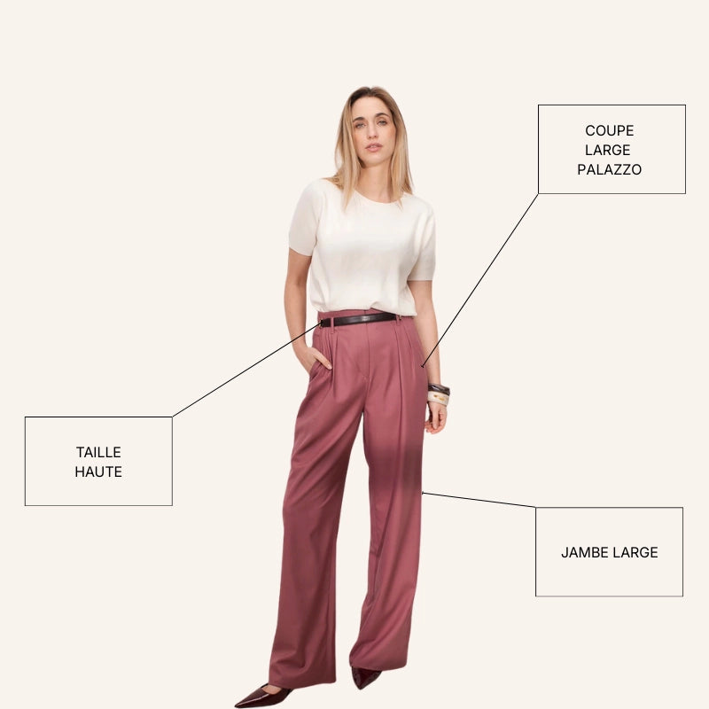 pantalon tailleur taille haute jambe large adapté aux morphologie A femme