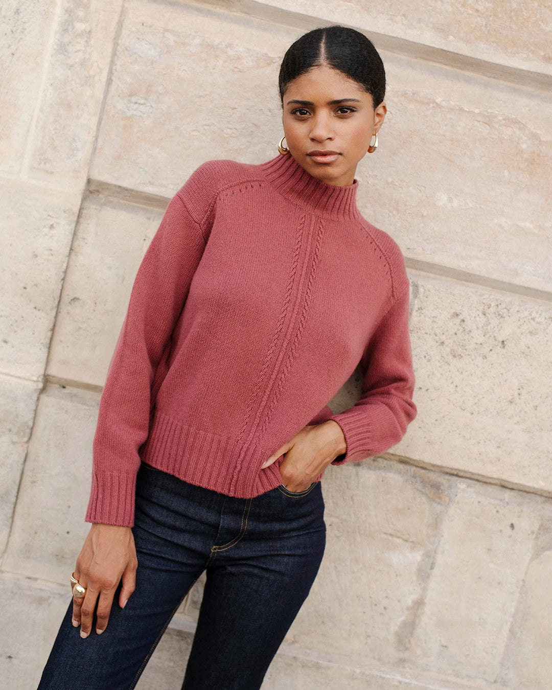 Pull Theory En Laine/cachemire Rose – Taille M, Avec Poche Devant, Occasion Très Bon état