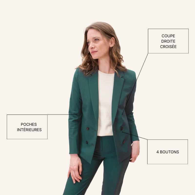 veste de tailleur pour femme pour une tenue de bureau élégante et sobre vert