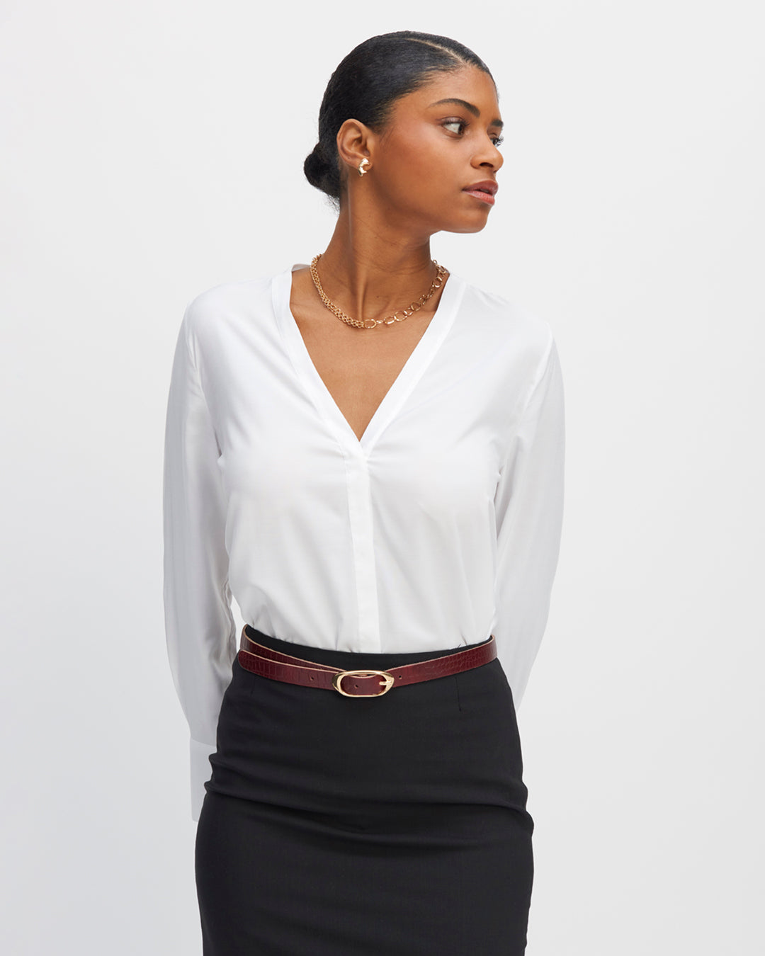Collar-shirt-white-Pocket-pocket-breast-button-flap-slit-bottom-sleeve-White-waist-waist-height-12cm-17H10-waist-women's-paris-tailors