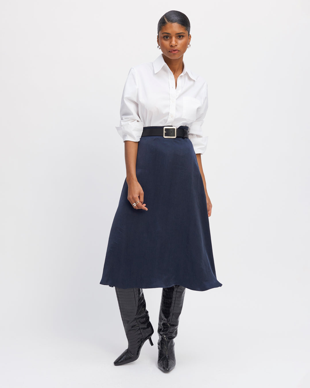 Seville Midi Skirt - Navy Blue