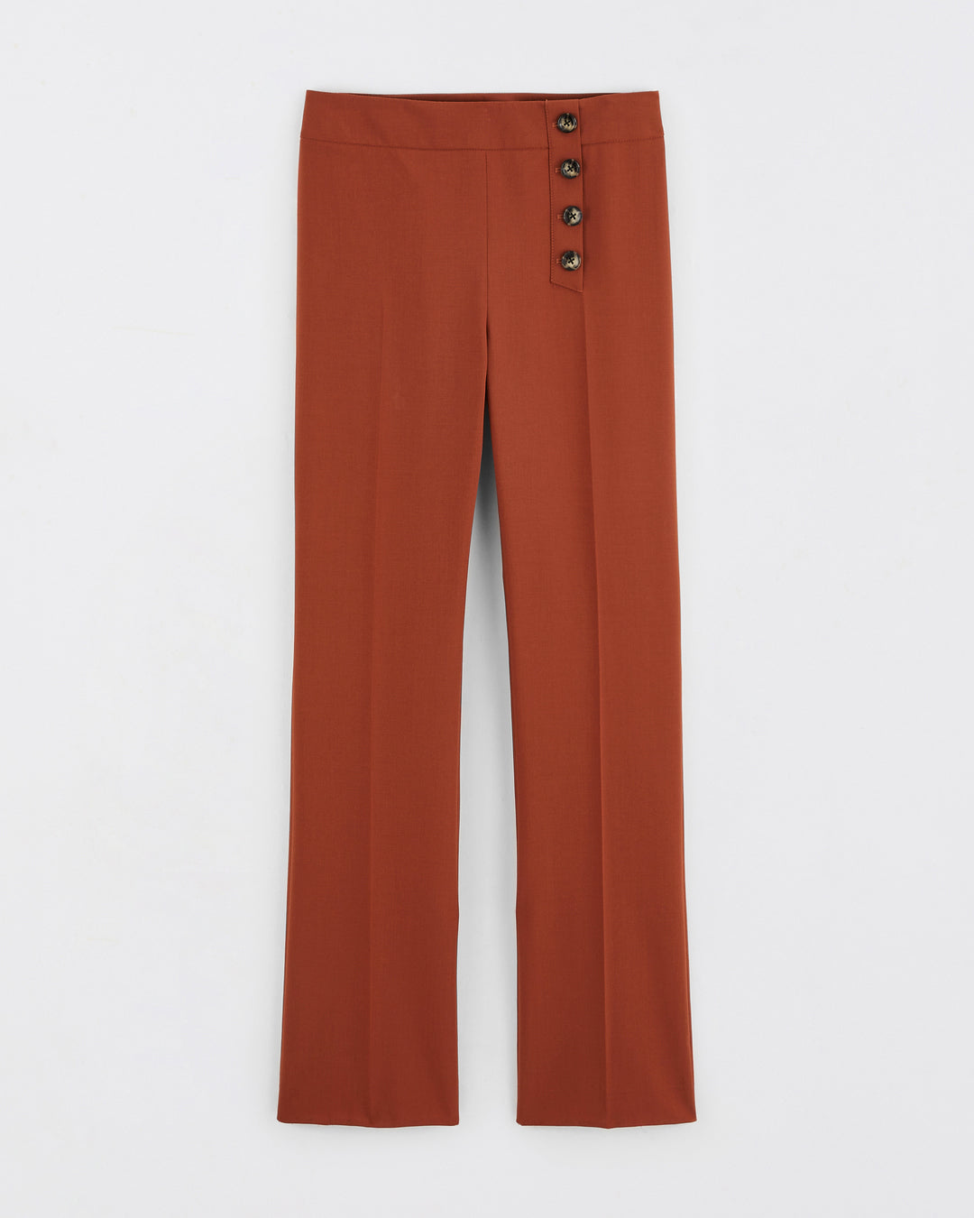 17h10_women's_oslo_auburn_orange_flare_tailored_pants_evase_high_waist_buttons_covered_zip_wool_work_soiree_comfortable_elegant_ethique_decontracte_feet