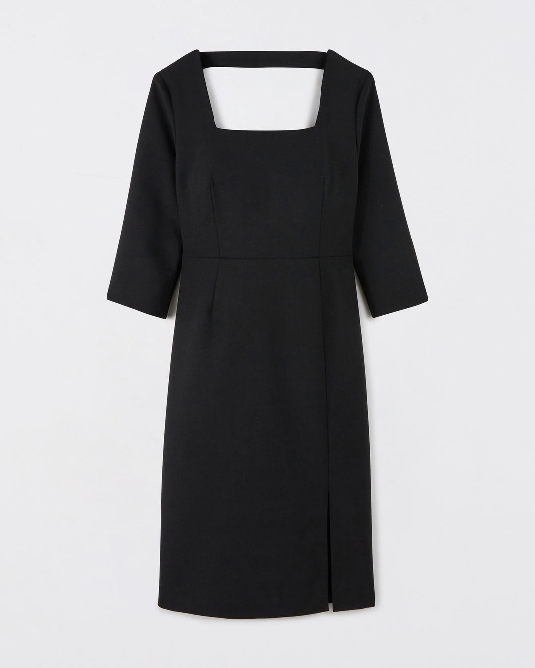 robe-noire-coupe-cintree-longue-genou-fente-legere-17H10-tailleurs-pour-femme-paris-