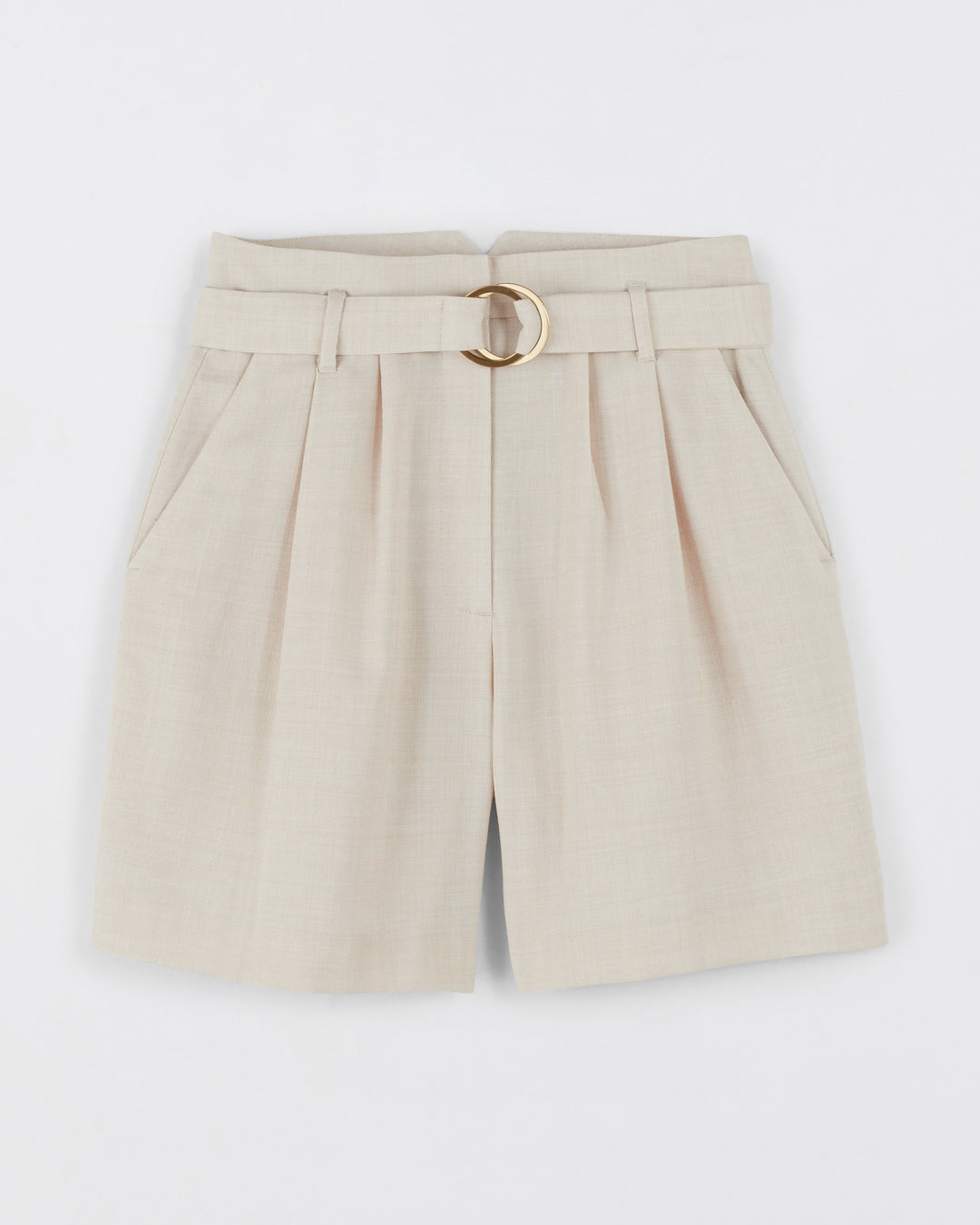 Sand-stitched shorts-High-waist fabric-belt-pleat-work-before-appearing-details-sewing-Italian-wool-supple-and-comfortable-17H10-stitches-for-women-paris-