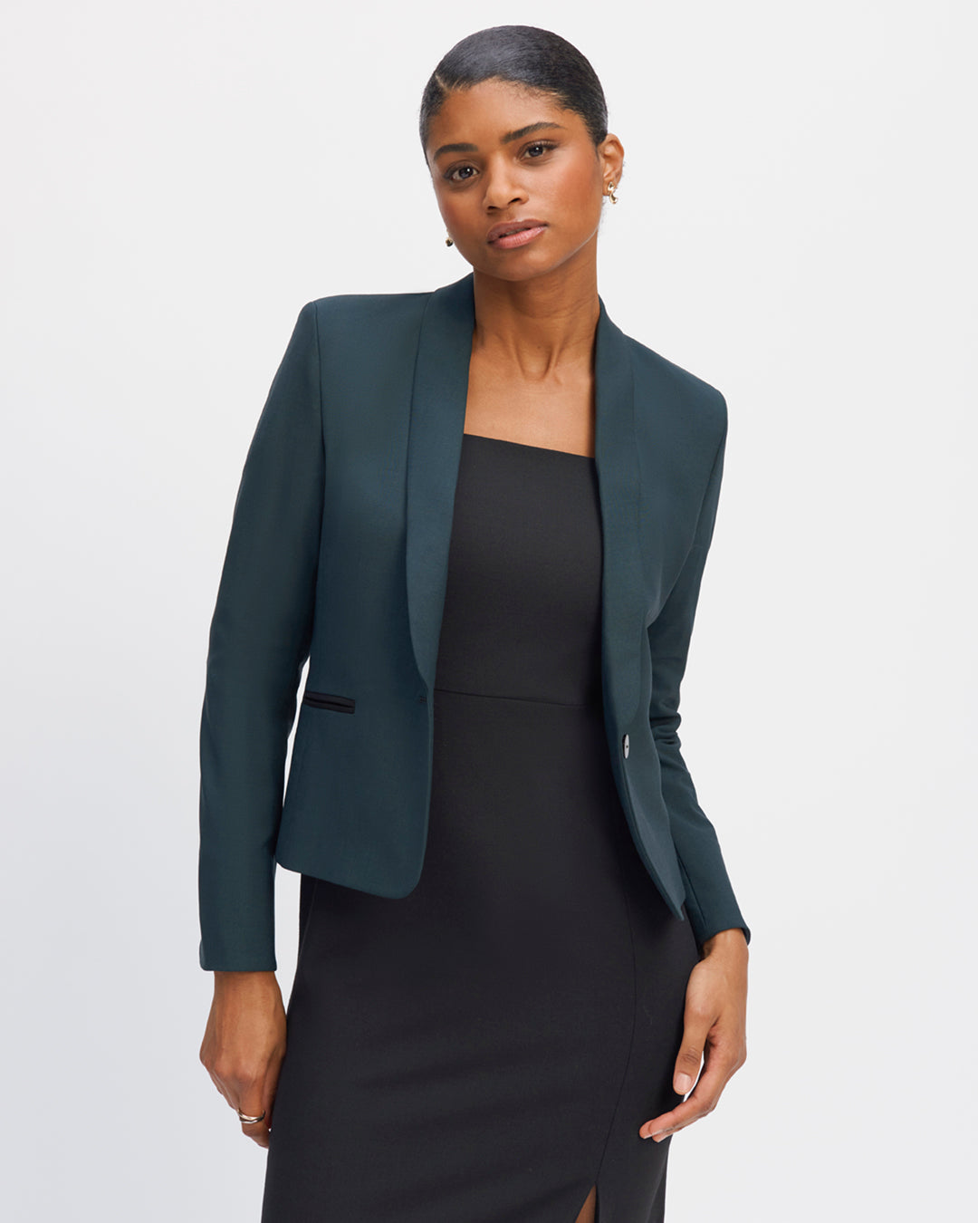 Green-knit-jacket-Spencer-cut-Collar-Short-jacket-Two-pockets-passpoilées-One-lining-beige-luminous-Two-large-pockets-inside-Button-black-17H10-knit-jacket-for-women-paris-