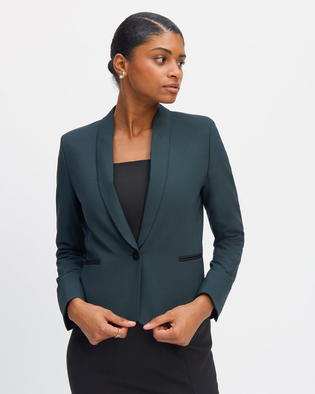 Green-knit-jacket-Spencer-cut-Collar-Short-jacket-Two-pockets-passpoilées-One-lining-beige-luminous-Two-large-pockets-inside-Button-black-17H10-knit-jacket-for-women-paris-