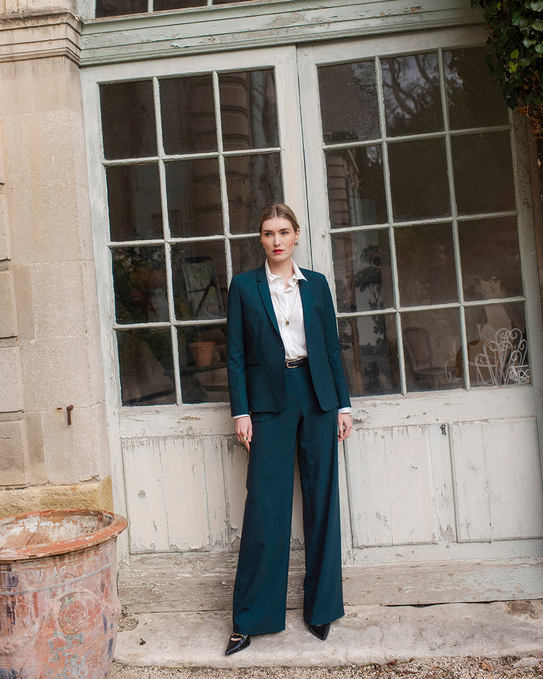 trouser-jacket-waistcoat-large-pants-green-fonce-office-dress-
