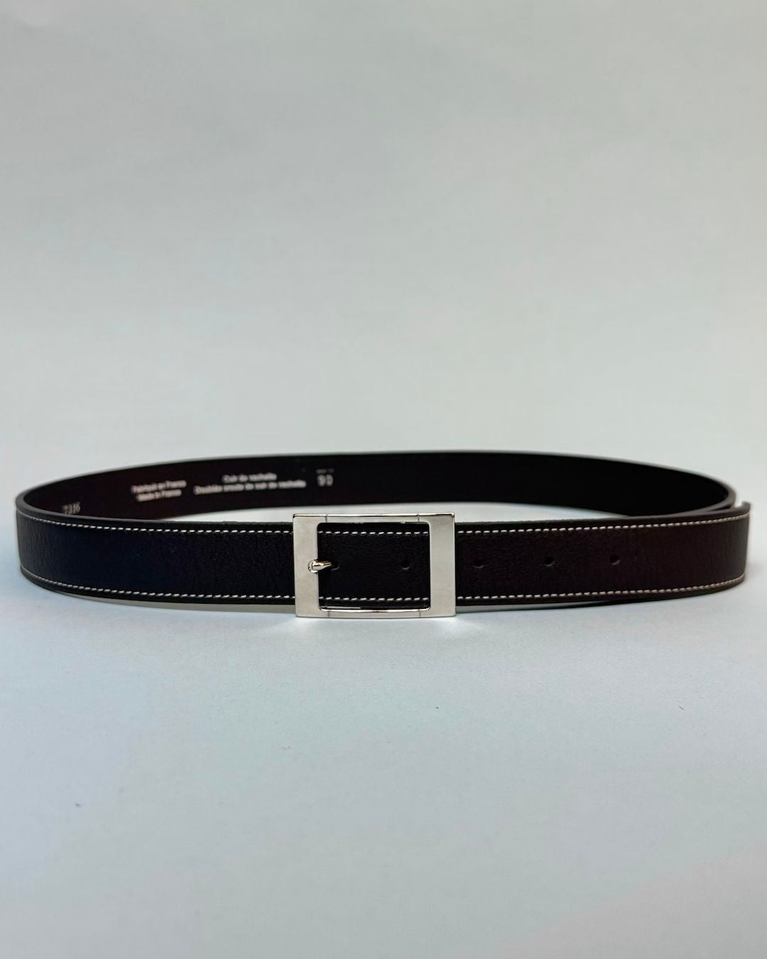 Ceinture cuir noir boucle argentée  - Anne