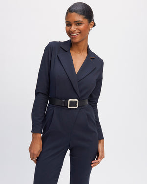 Combinaison Femme Bleu Marine - Want That Trend, Taille 44, Col En V Et Ceinture Incluse