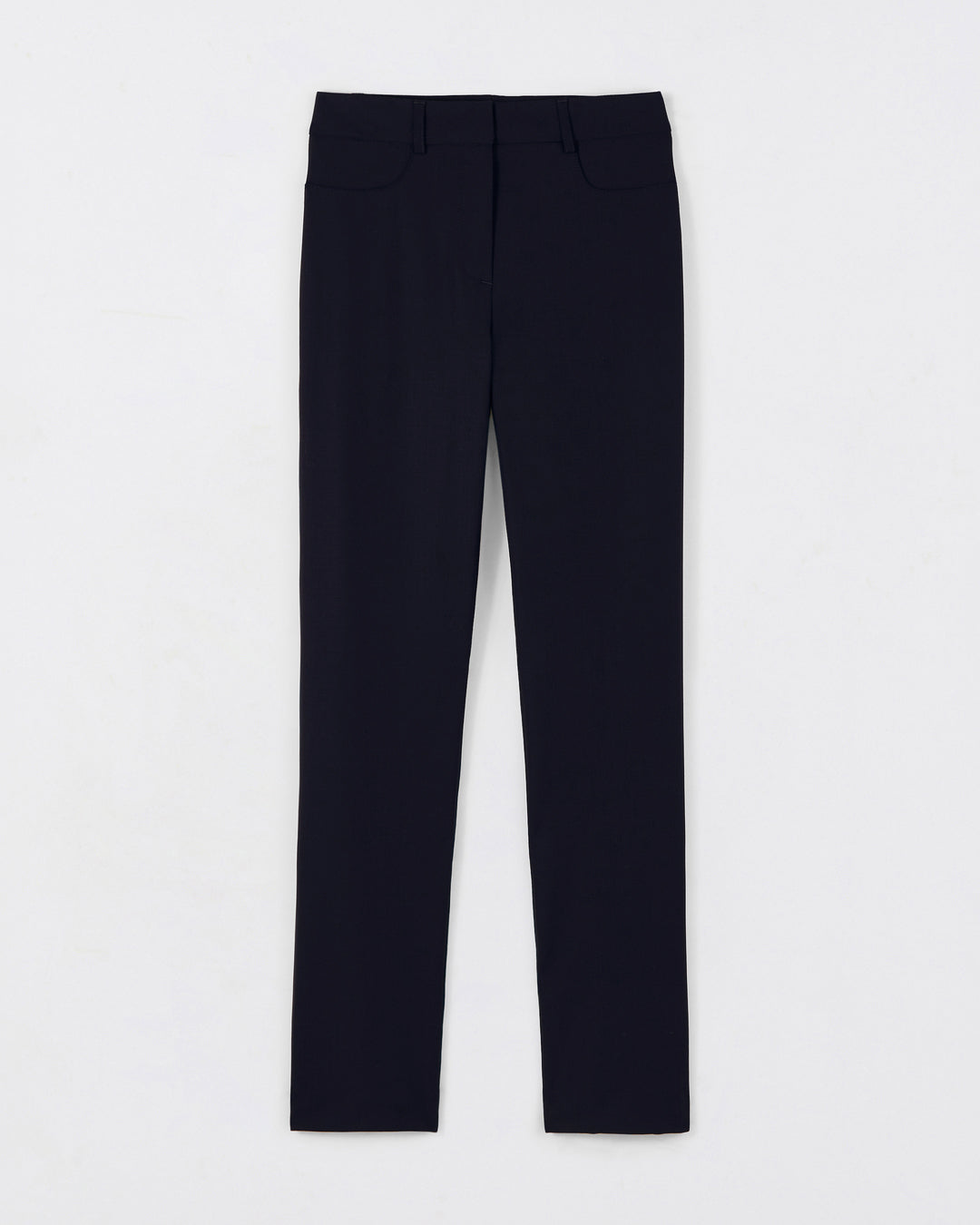 "Navy-blue trouser-tailor-Cigarette-cutter-Mid-rise-waist-Faux-cavalier-pockets-in-front-Wired-poise-pockets-in-back-Passing-for-belt-Zip-and-hook-closure-Camel-tips-17H10-tailor-tailors-for-women-paris-"