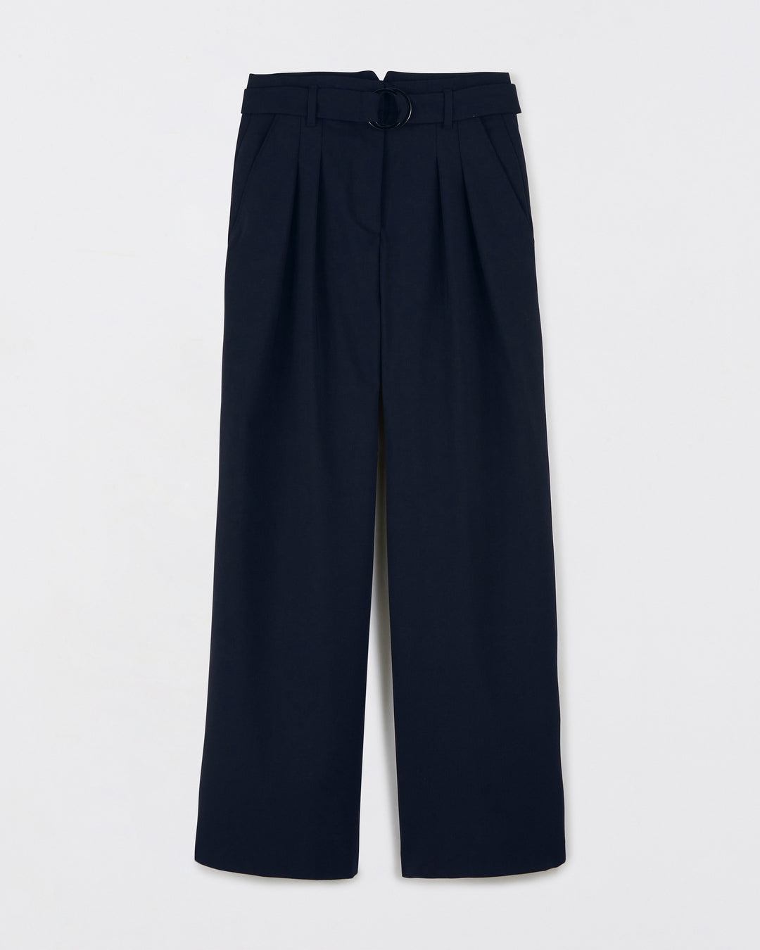 Tailor-pants-navy-blue-Palazzo-cut-High-waist-Details-double-pleated-at-the-waist-Low-leg-XXL-Dessines-the-waist-and-the-legs-Buckle-belt-Removable-buckle-belt-brown-17H10-tailors-for-women-paris-