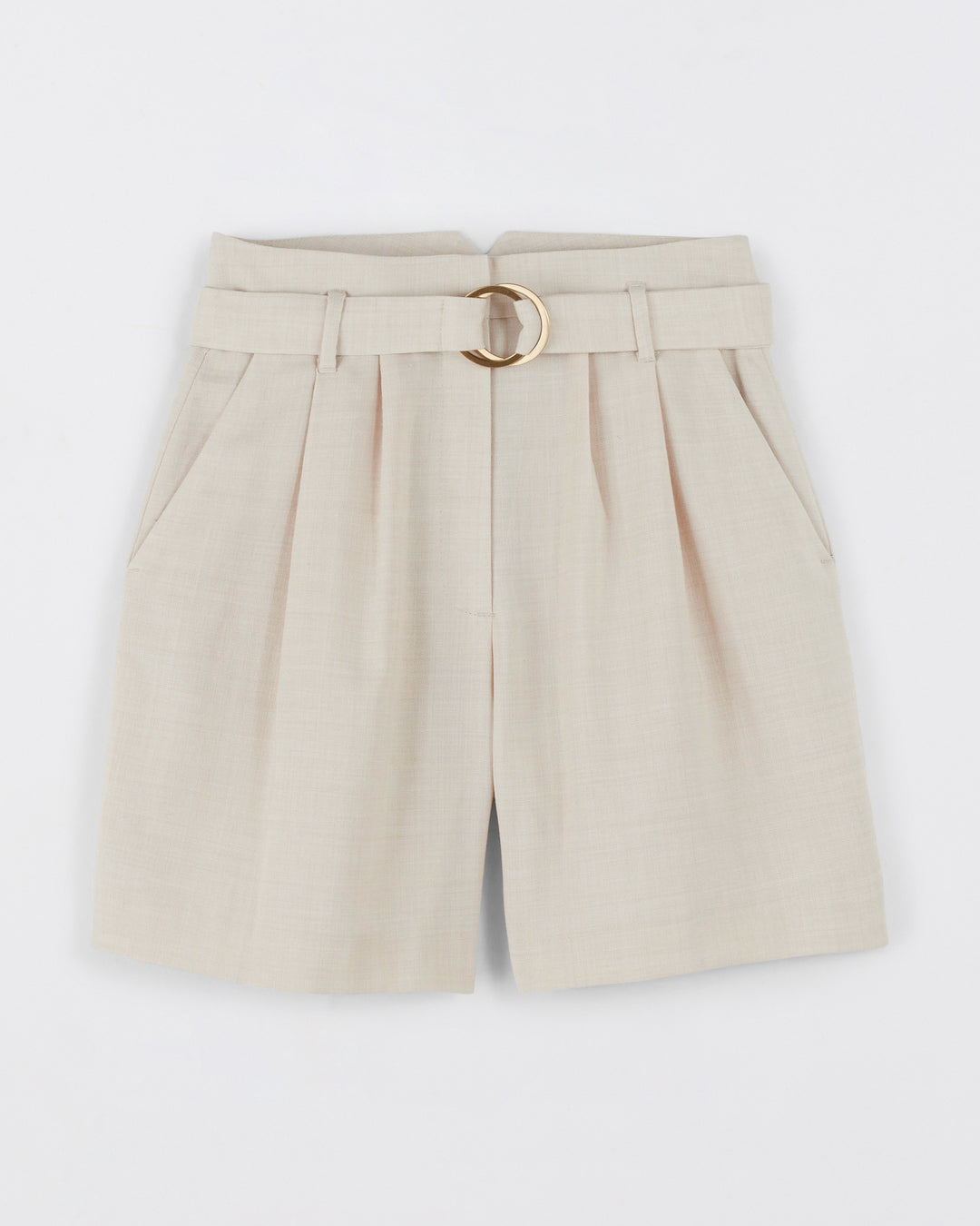 Sand-tailored shorts-High-waist fabric-belt-pleated-work-before-appearing-detail-sewing-Italian-wool-soft-and-comfortable-17H10-tailors-for-women-paris-