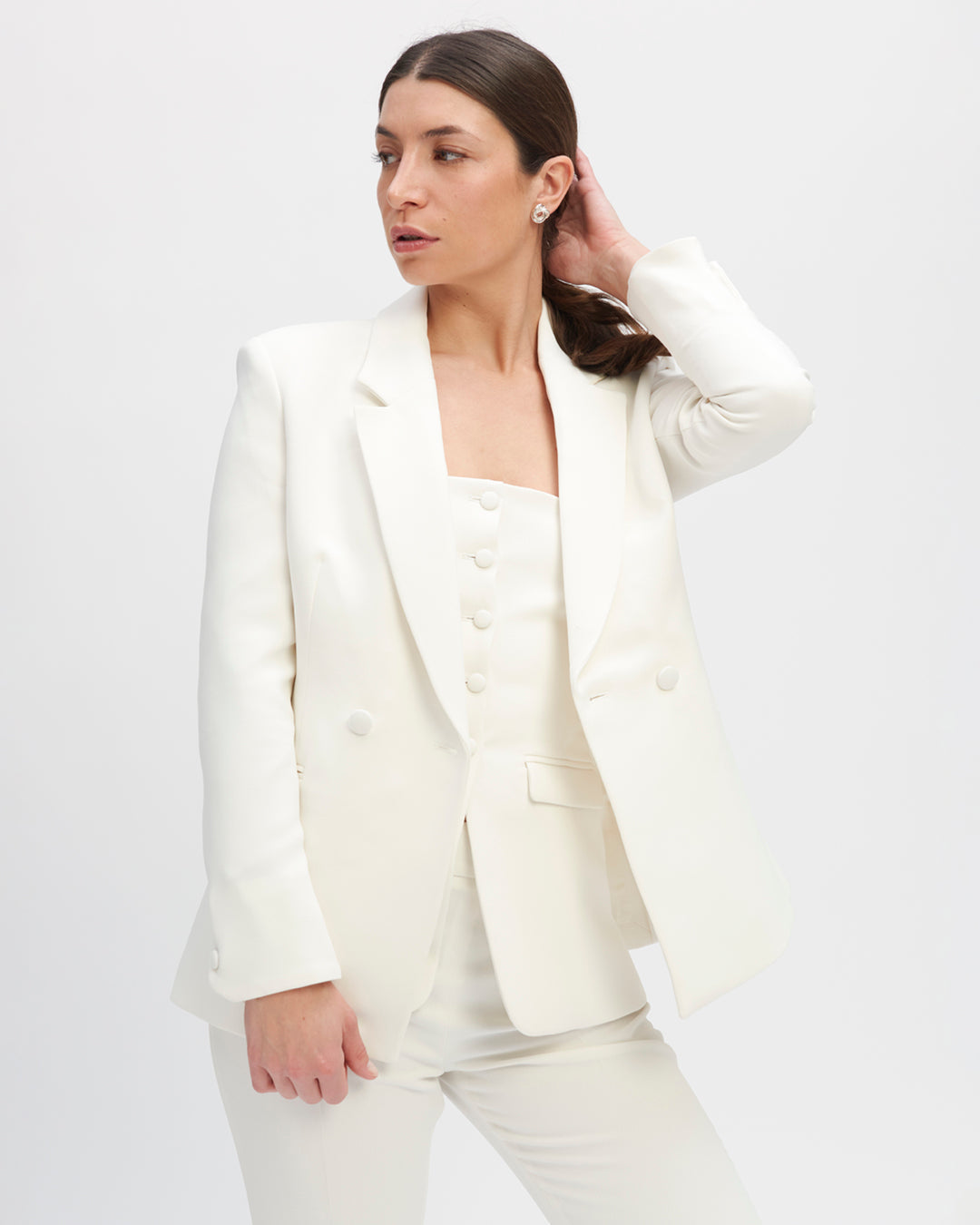 Tailleur blanc - veste ceinturée & pantalon palazzo