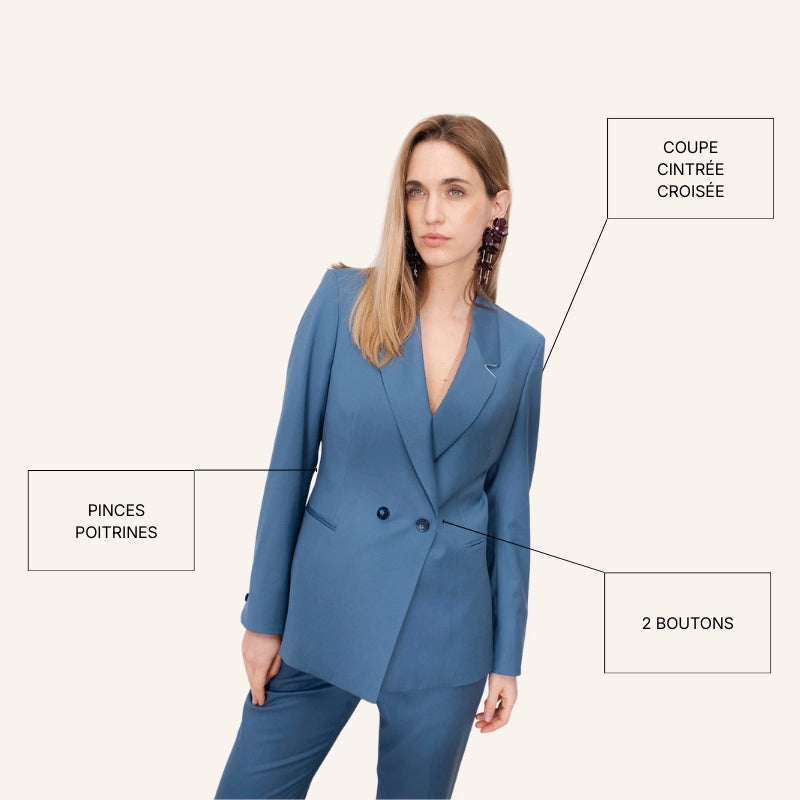 coupe de vetement parfait pour une morphologie X, ensemble chic bleu pour femme