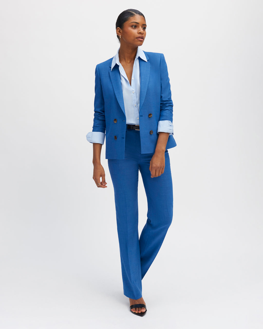 Pantalon tailleur droit costume femme Bleu