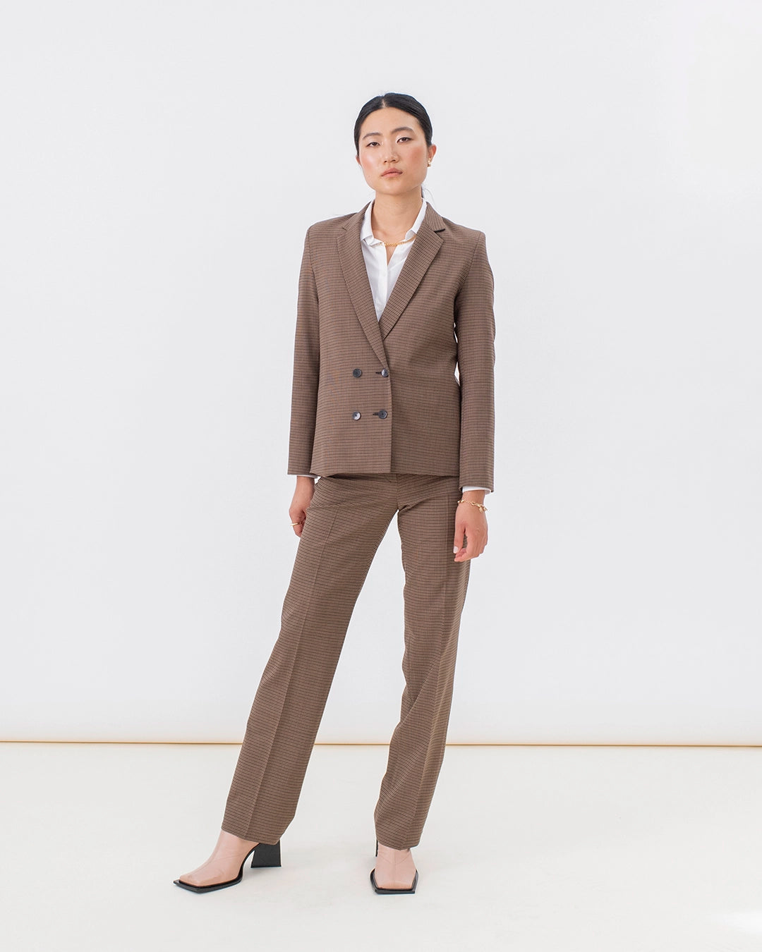 Pantalon pied de poule marron femme hotsell