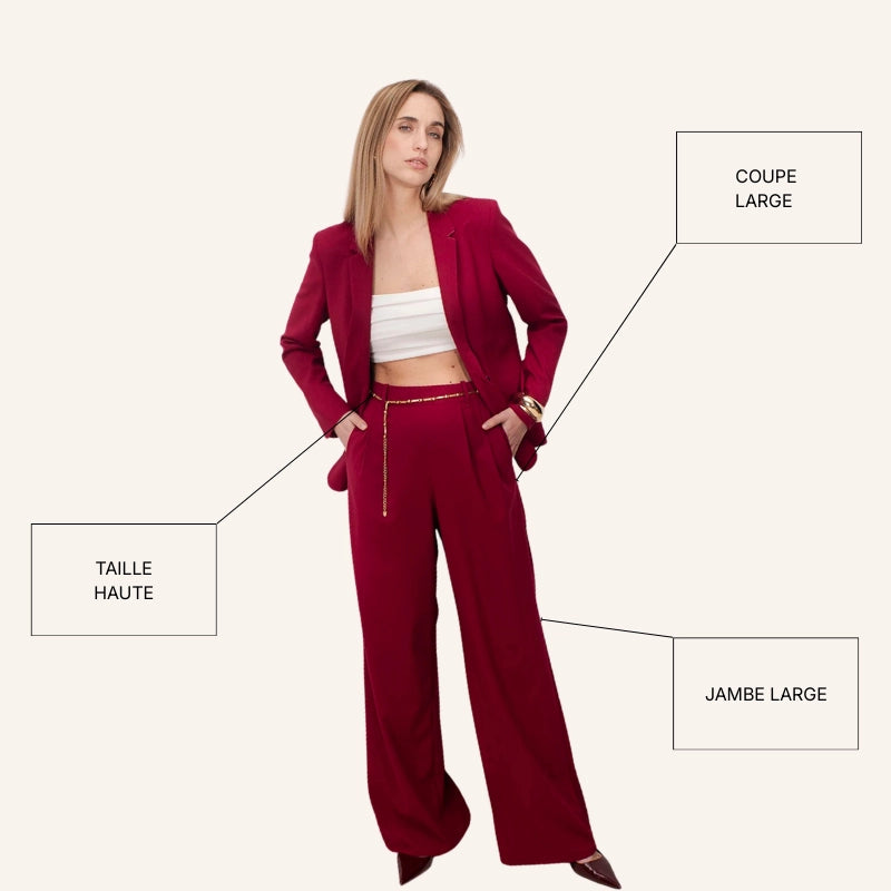 pantalon droit évasé femme adapté morphologies X et H framboise tailleur femme