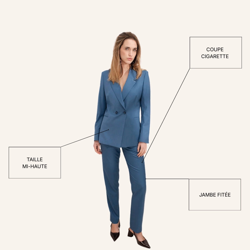 pantalon tailleur coupe large équilibrant les hanches femme ensemble de tailleur pour femme bleu idéal pour le bureau ou les cérémonie