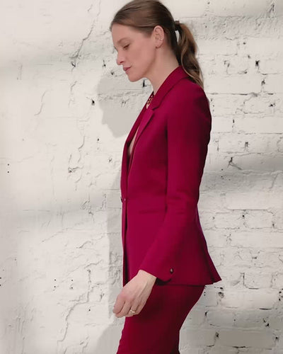 tenue de mariage ou de baptème pour femme coloré, ensemble de costume rose foncé