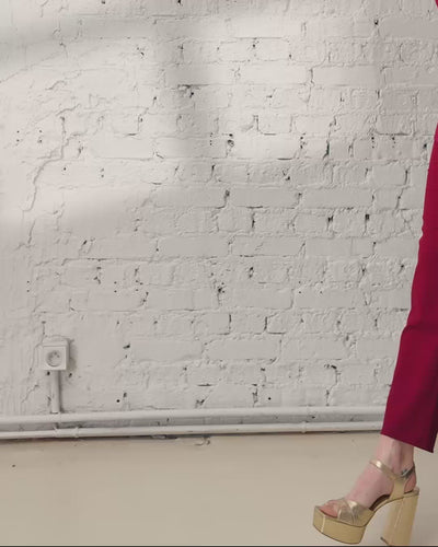 tenue de mariage ou de baptème pour femme coloré, ensemble de costume rose pantalon cigarette 