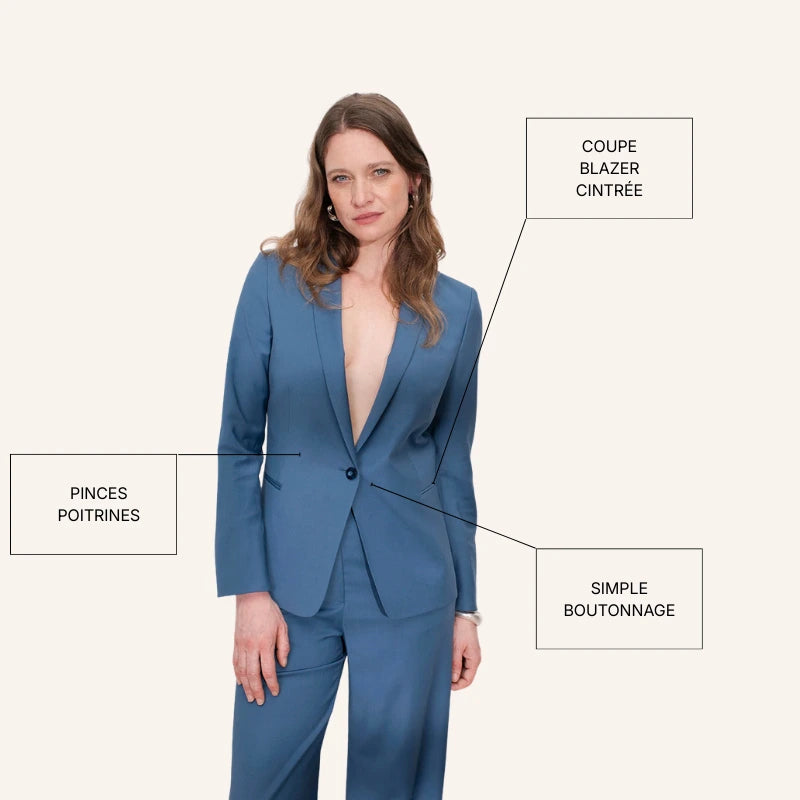 veste blazer cintrée bleue parfaite pour toutes les morphologies